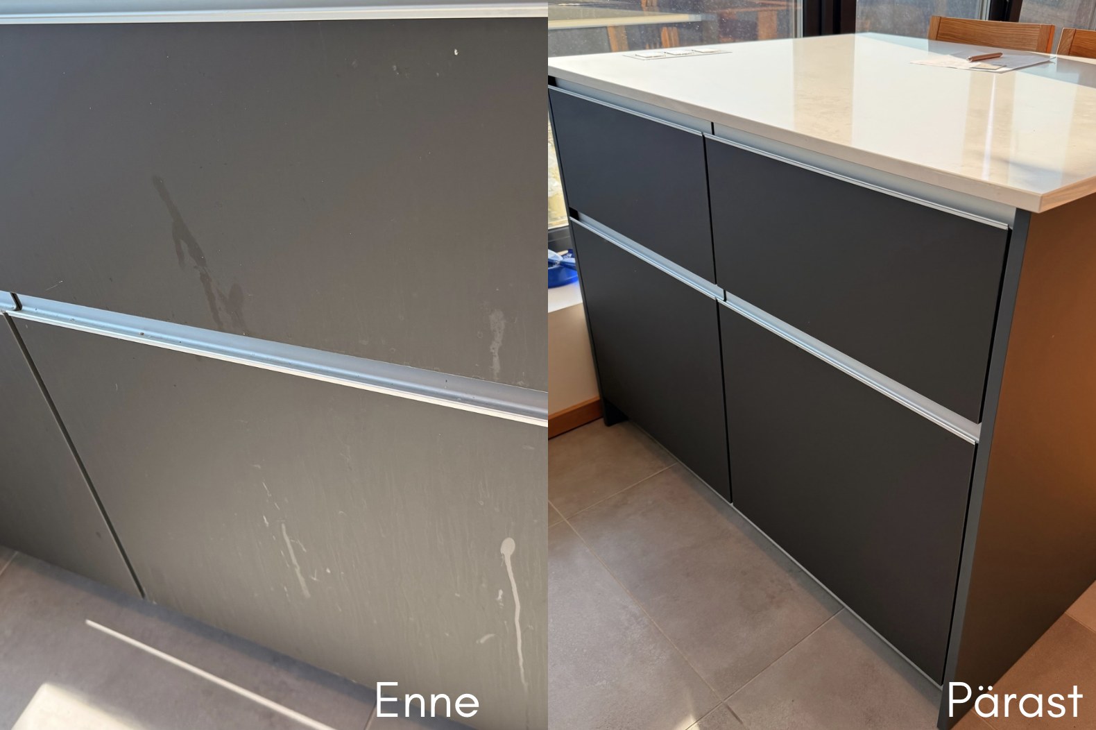 Seinte puhastus plekkidest enne ja pärast — Lumix Clean koristusteenus Tartus
